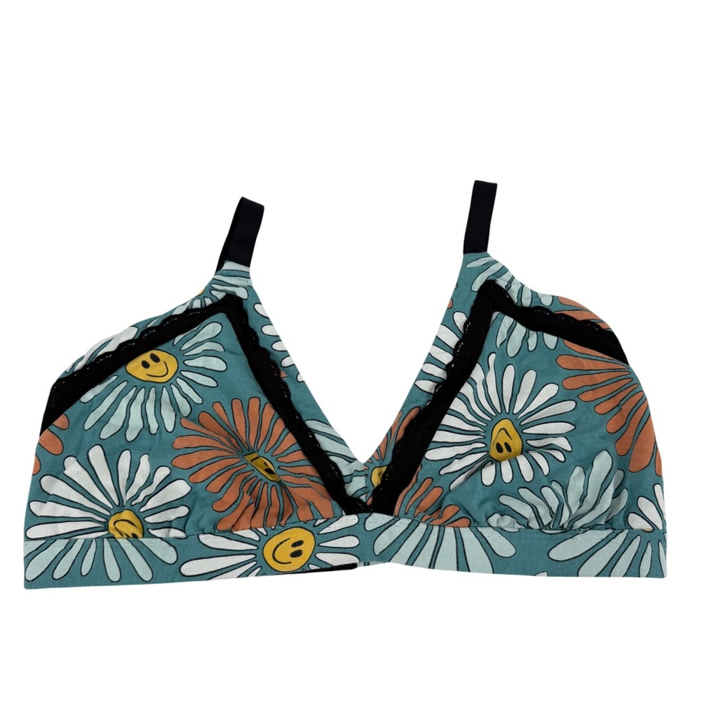 MeUndies Bralette Kids 2XL Teal Daisy Smiley Face Excellent Floral Triangle Bra